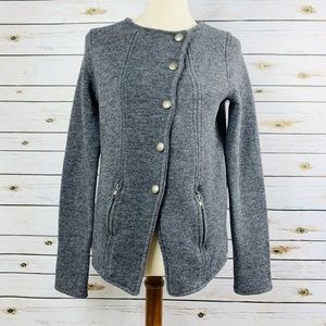 Zara Wool Blend Asymmetrical Sweater Jacket Gray L